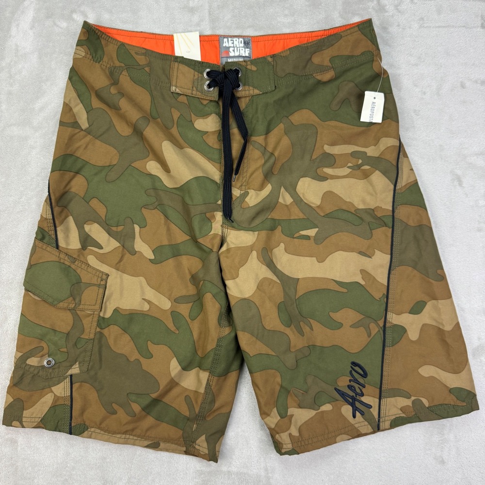 Aeropostale 87‎ Swim Surf Board Shorts Mens Medium Green Camo Trunks Cargo